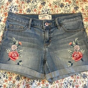 Abercrombie Kids Blue Denim Shorts with Floral Embroidery - size 11/12